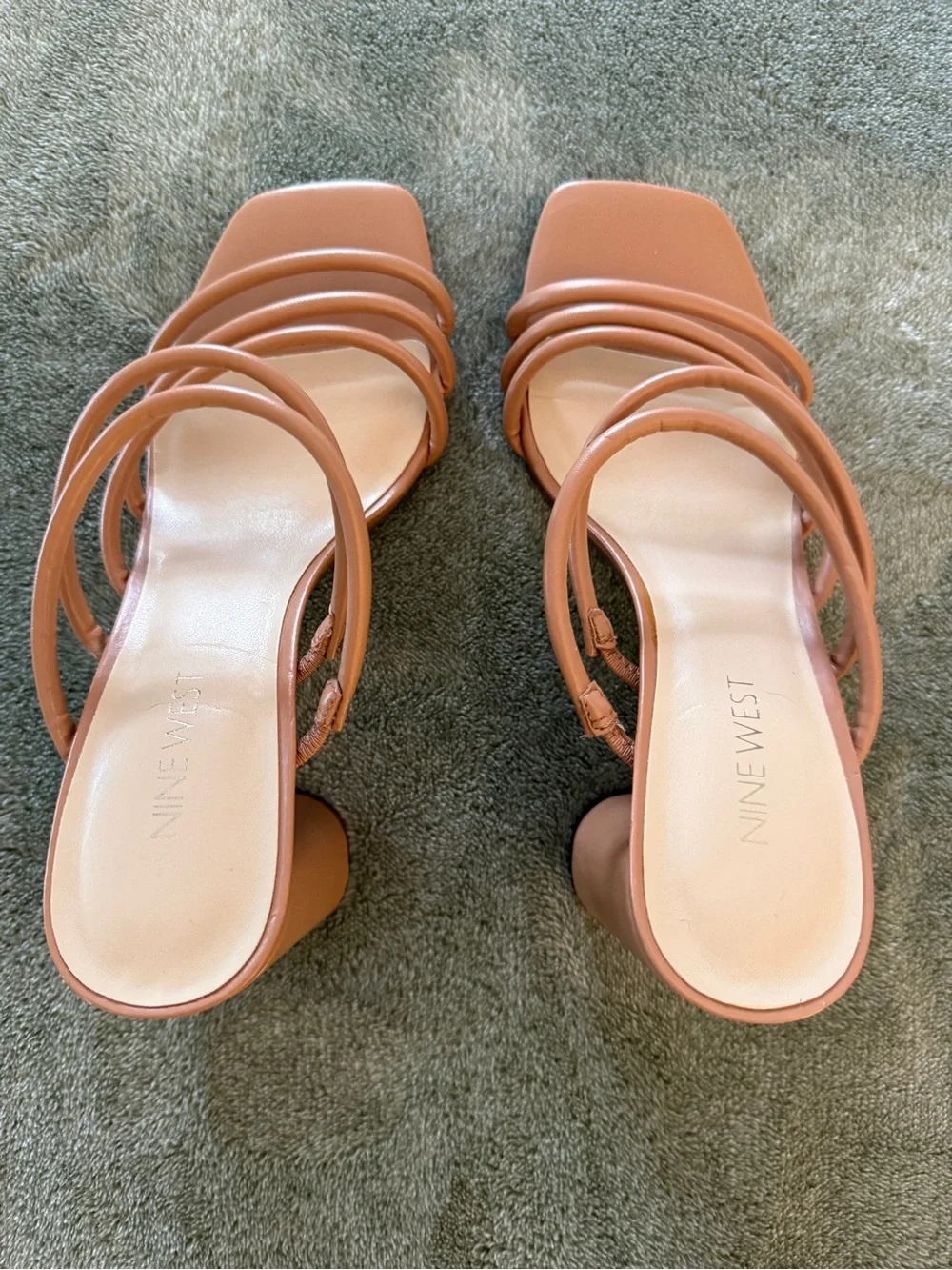 Nine West Cognac Multi-Strap Block Heel Sandals